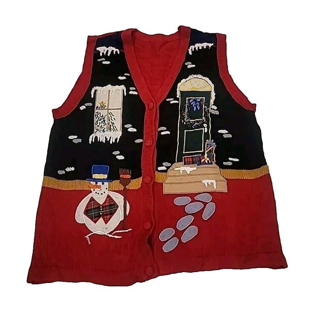 Ugly Chirstmas Holiday Sweater Vest Womens Size Medium Embellished Snowman